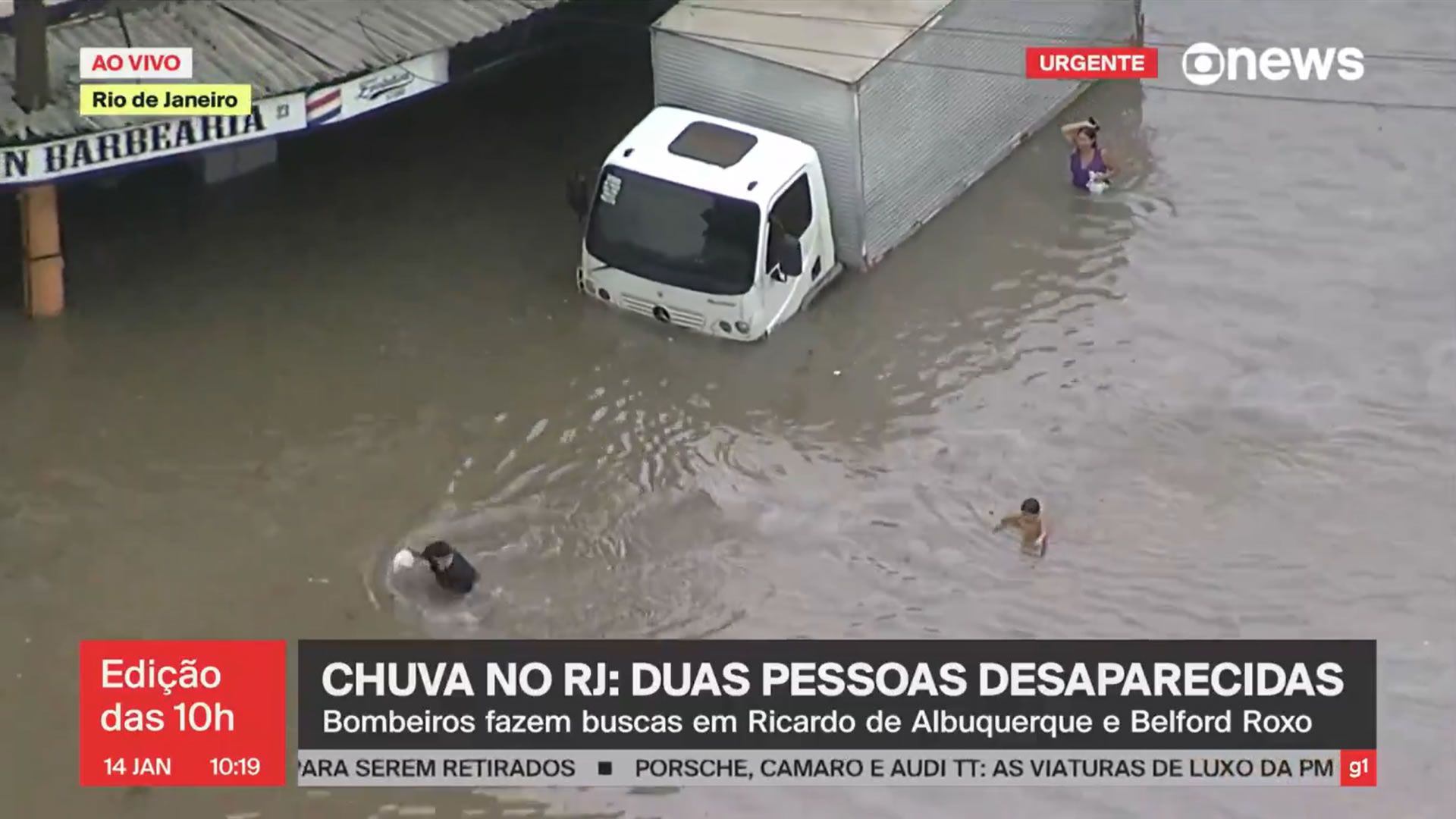 Temporal deste sábado no Rio de Janeiro deixa diversas ruas alagadas | Imagem reprodução Globo News